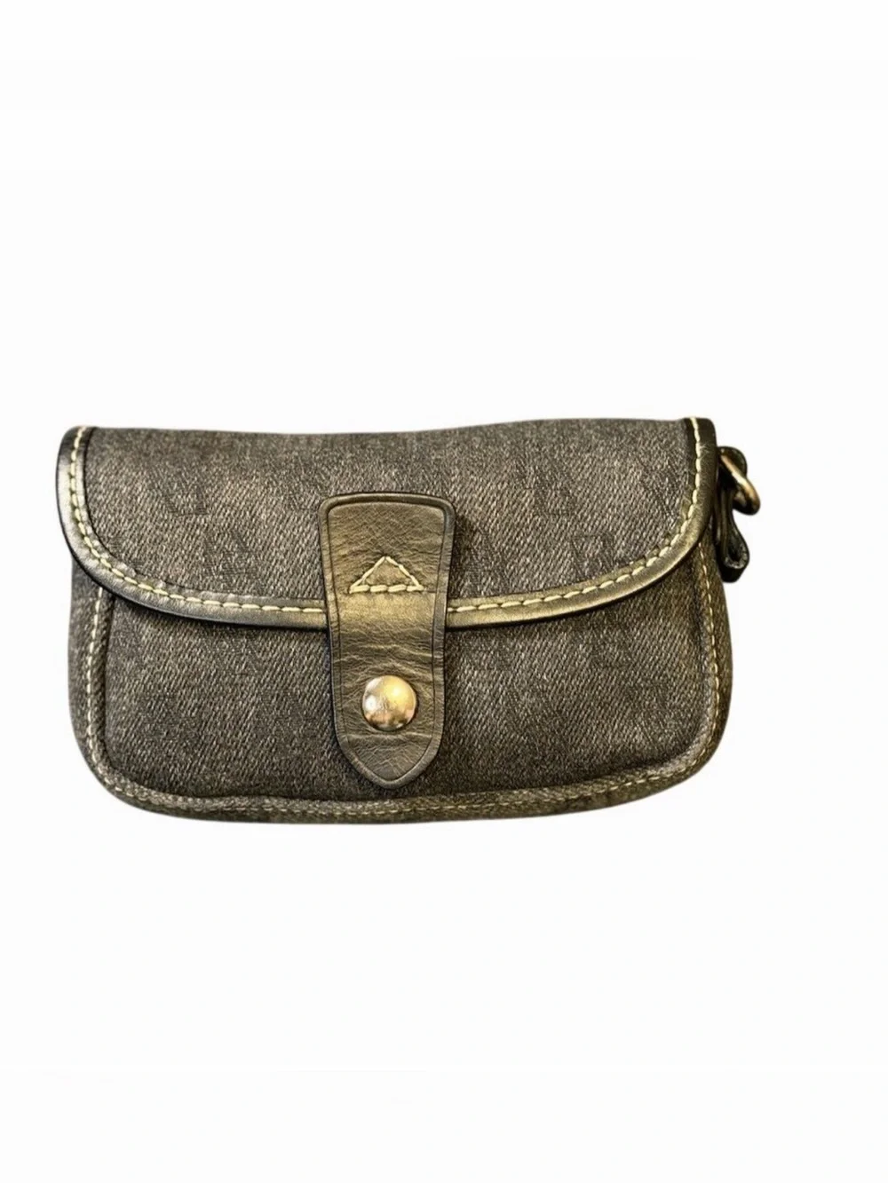 Dooney & Bourke Black Denim Wristlet Leather Trim Silver Hardware